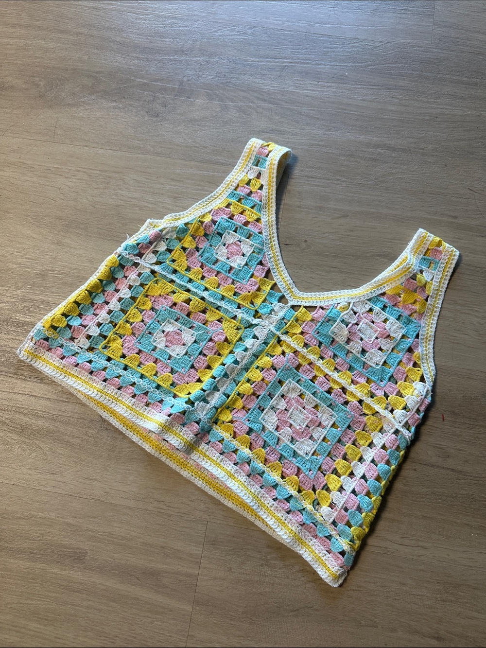 En Creme Pastel Crochet Tank Top - Yellow, Pink & Mint